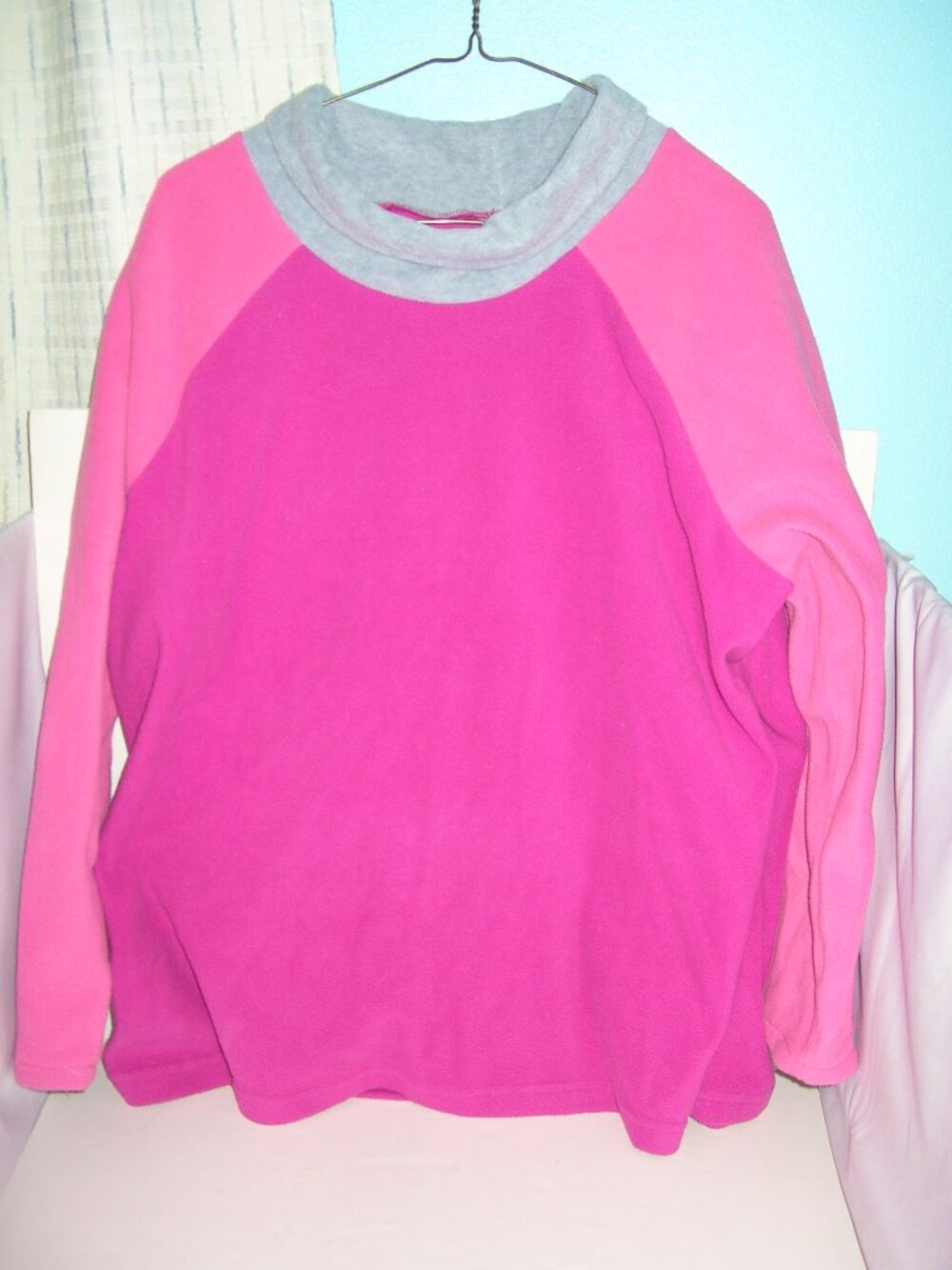 Women's 2 Tone Pink & Gray Fleece Turtleneck Top Blouse Sweater LS Blair XL 43
